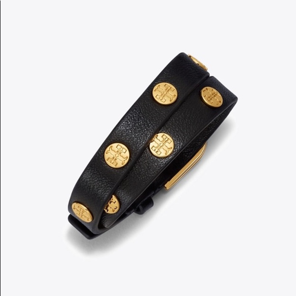 Tory Burch Logo Leather Black Strap Bracelet